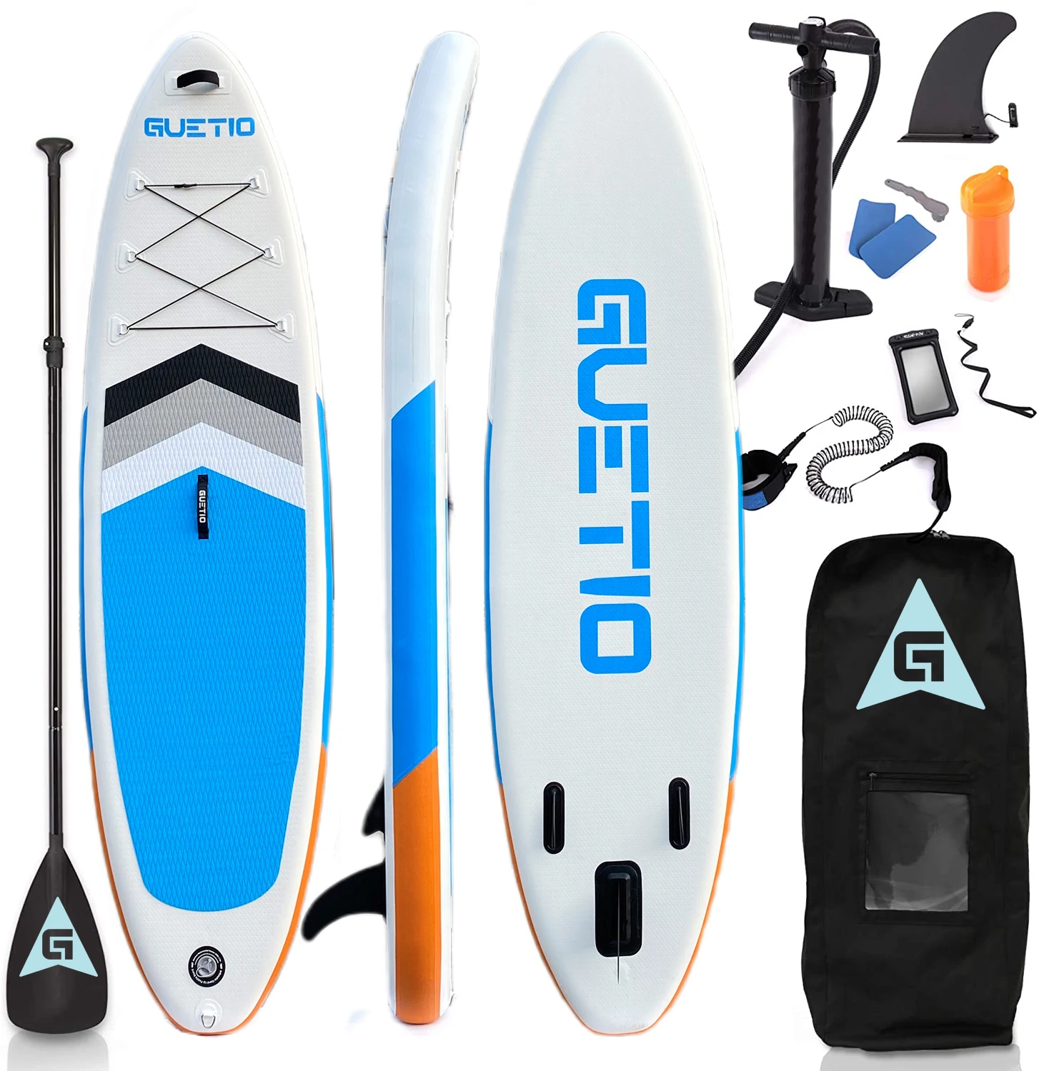 

GUETIO ISUP Water Sports Equipment Foldable Custom Inflatable Surf Soft SUP Stand Up Paddle Board With Accessories, Customized color