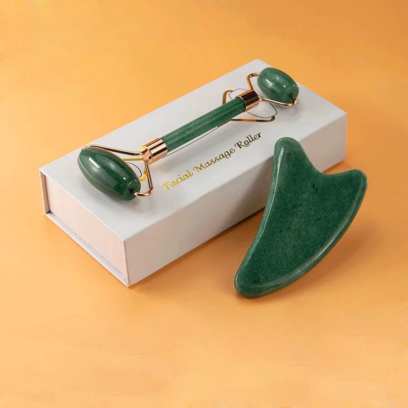 

New Products High End Gift Slimming Massager Green Jade Stone Facial Roller Guasha Box, Pink