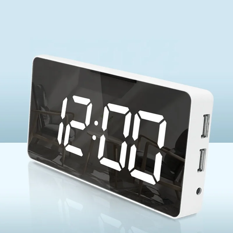 

SmallSlim LED Digital Alarm Clock Mirror Surface with Snooze, Adjustable Brightness USB Charger,12/24Hr,Large numbers