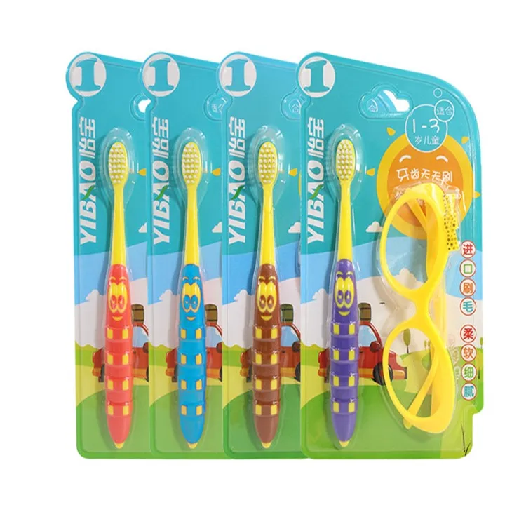 

Cute Design Colorful Natural Bristle Kids Toothbrush Soft Rubber Handle For Children Yibao