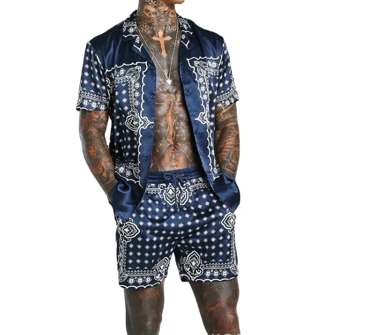 

Fashion Hawaiian Men's Beach Shirt Set 2 Pieces Sets Men Beach Coconut Print Shorts Print Short Sleeve Shirt Set Two-piece M-3XL