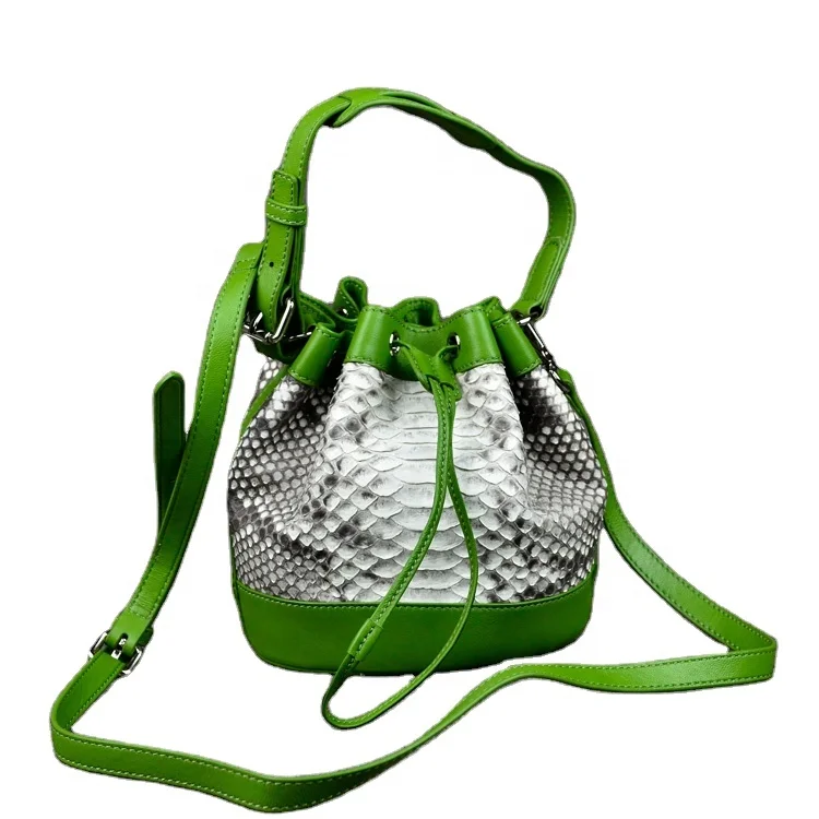 

Newest mini bucket bags luxury python skin lady bags cross body green fashion designer green drawstring Bucket Bag for women