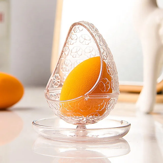 

Transparent Egg Shaped Beauty Sponge Case Standing Makeup Sponge Puff Storage Holder, Purple, gray, hot pink, clear
