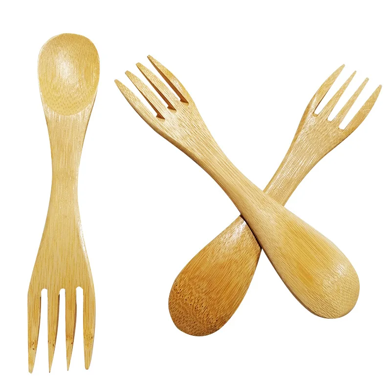 

Eco Friendly Organic mini Bamboo Cutlery Utensil Two In One Fork Spoon Spork With Logo Custom