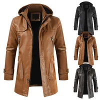 

new casual men's leather coat PU leather hooded jacket slim young men coat