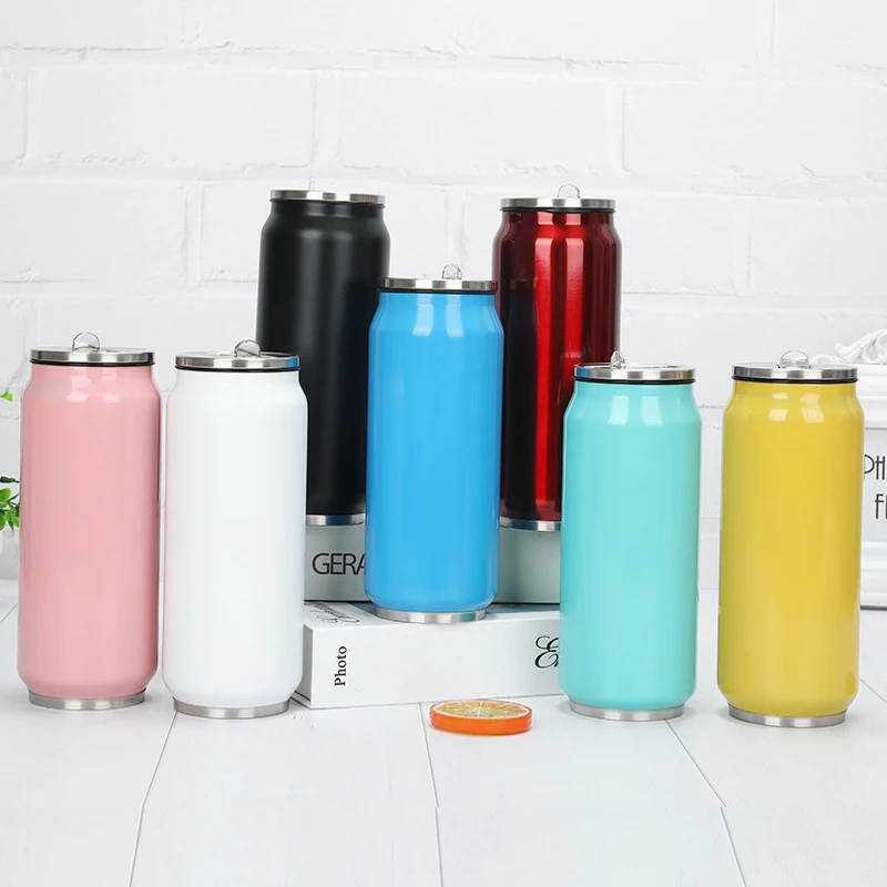 

Wholesale 16 oz Double Walled Beer Cans Cola Water Bottle Stainless Steel Sublimation Blanks tumbler With plastic Straw, As is or customized