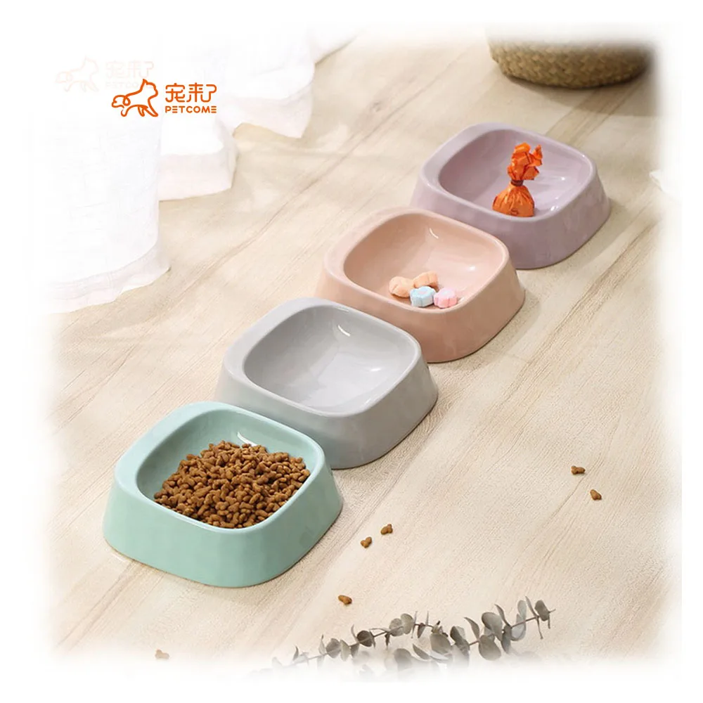 

PETCOME Factory High Quality Slanted Ceramic Kawaii Rectangular Cat Bowl Feeder, 4 color