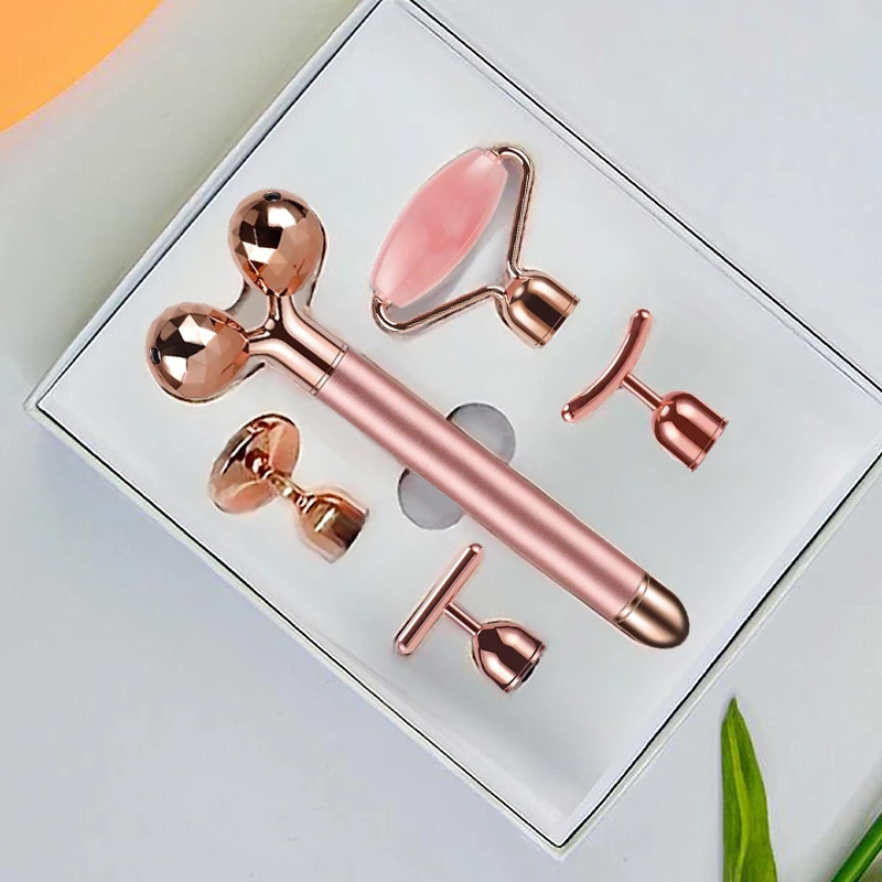 

2019 Hot Sell Christmas Gift Noise Rose Quartz Electric Vibrating jade facial Massager roller, Customized