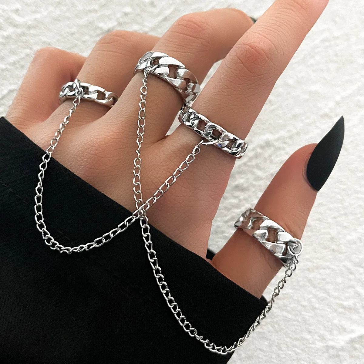 

Wholesale Fashion Hot Sale Vintage Punk Creative Chain Pendant Ring Set Jewelry For Women