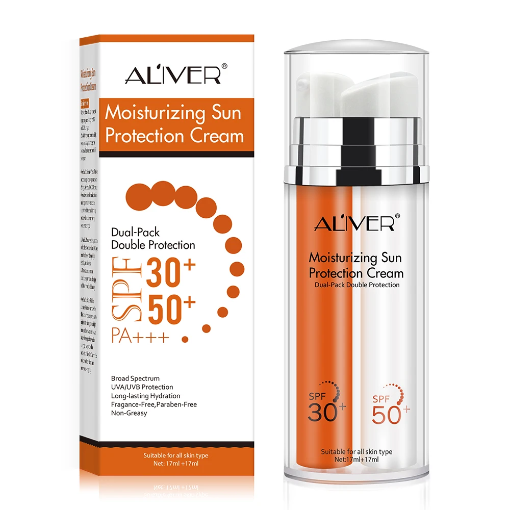 

ALIVER OEM ODM Double-Pack Sunscreen SPF 50 30 Sunblock Moisturizing Sun Protection Cream Anti Sunburn Natural Sun Screen