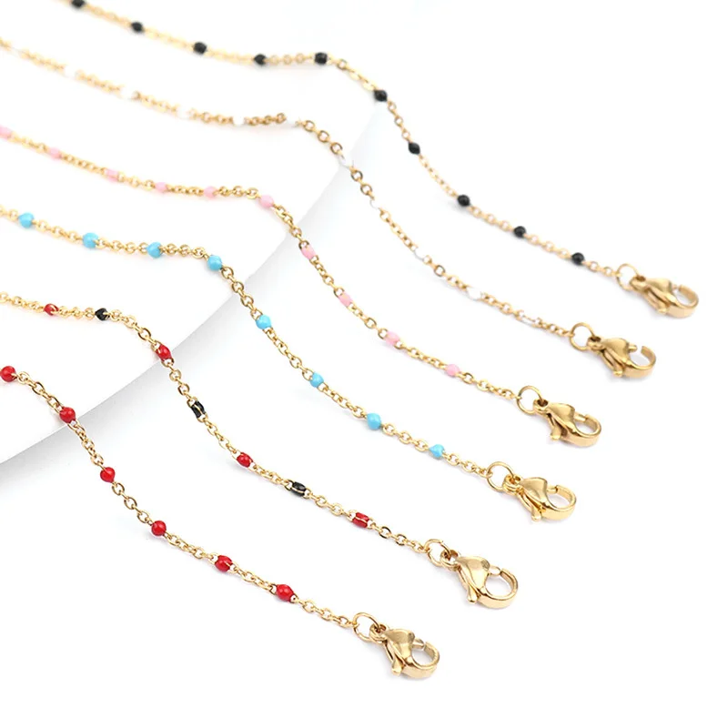 

MICCI PVD 18K Gold Plated Stainless Steel Jewelry Waterproof Non Tarnish Free Beaded Colored Enamel Cable Chain Necklace