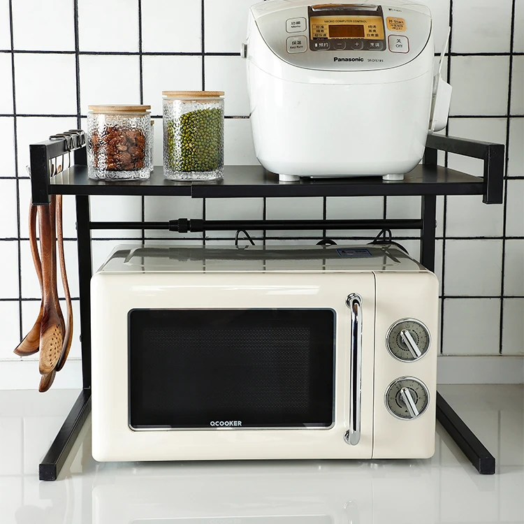 

Multifunction Kitchen Microwave Oven Shelf Rack Microwave Oven Rack, Black and white