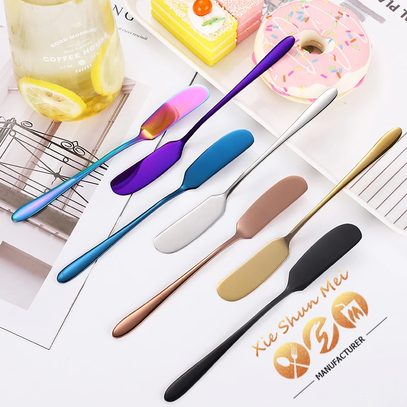 

Custom Wedding Favor Gold Rainbow Blue Black Silver Japanese Metal Stainless Steel Butter Knife Spreader, Silver/gold/rose gold/rainbow color/blue/black/purple