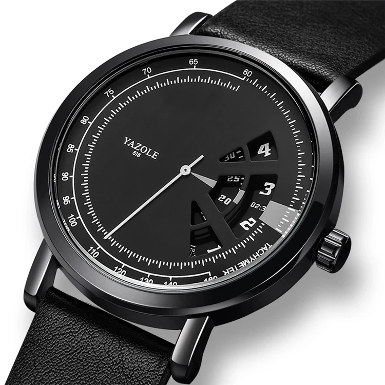 

YAZOLE 518 Hollow Design Men Waterproof Leather Quartz Watch Fashion Creativity Male Unique Watches Relogio Masculino 2021