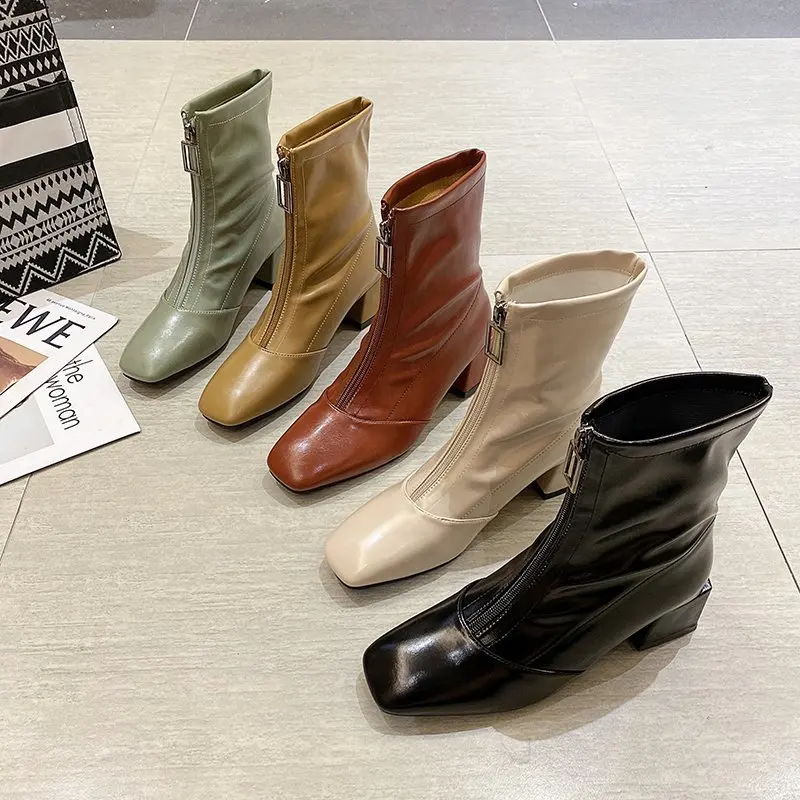 

Factory Wholesale Latest Design Fashion Trend Patent PU Leather Ankle Boots Women