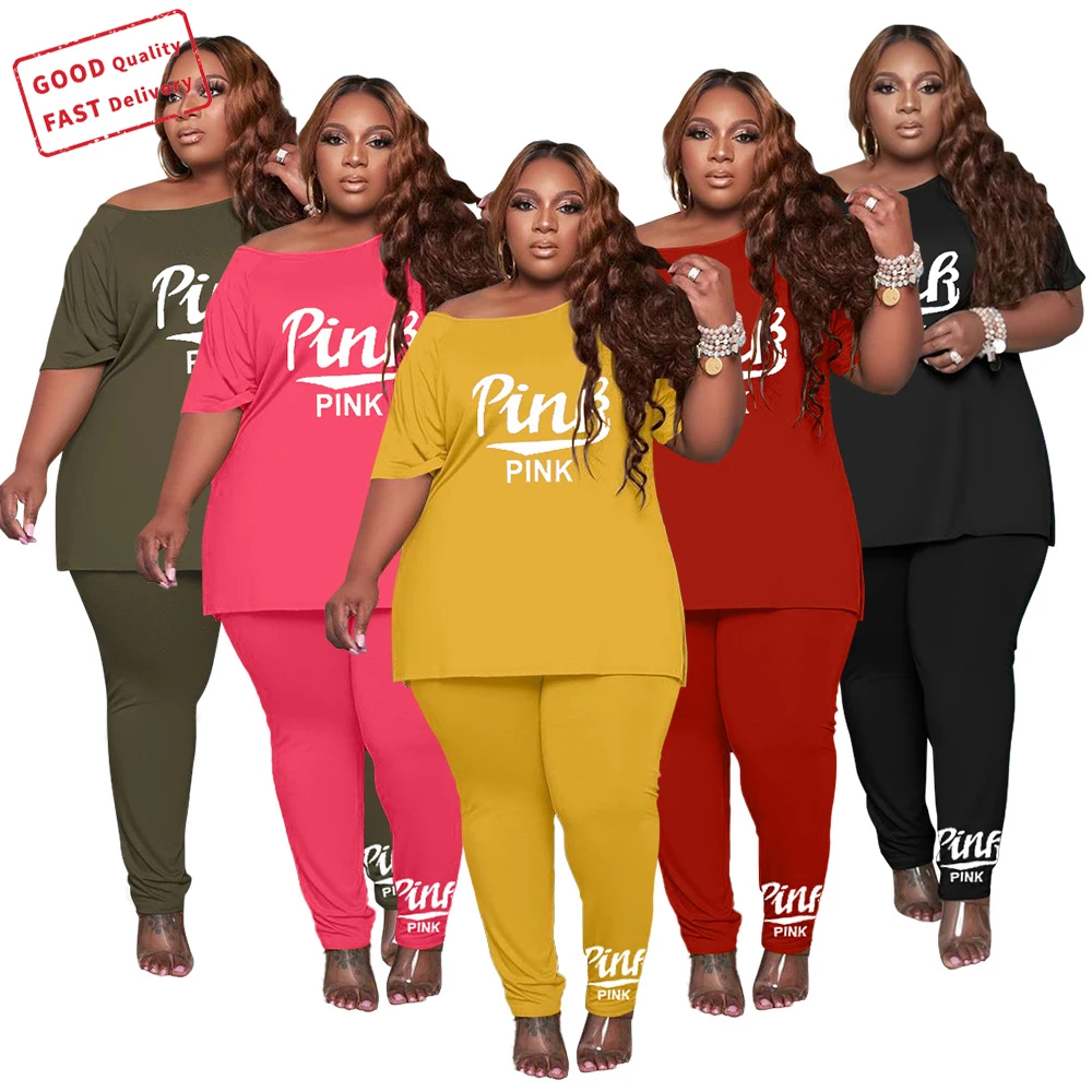 

GQ2926 plus size two piece sets letter two piece pants set women clothing casual two piece pants set, Picture