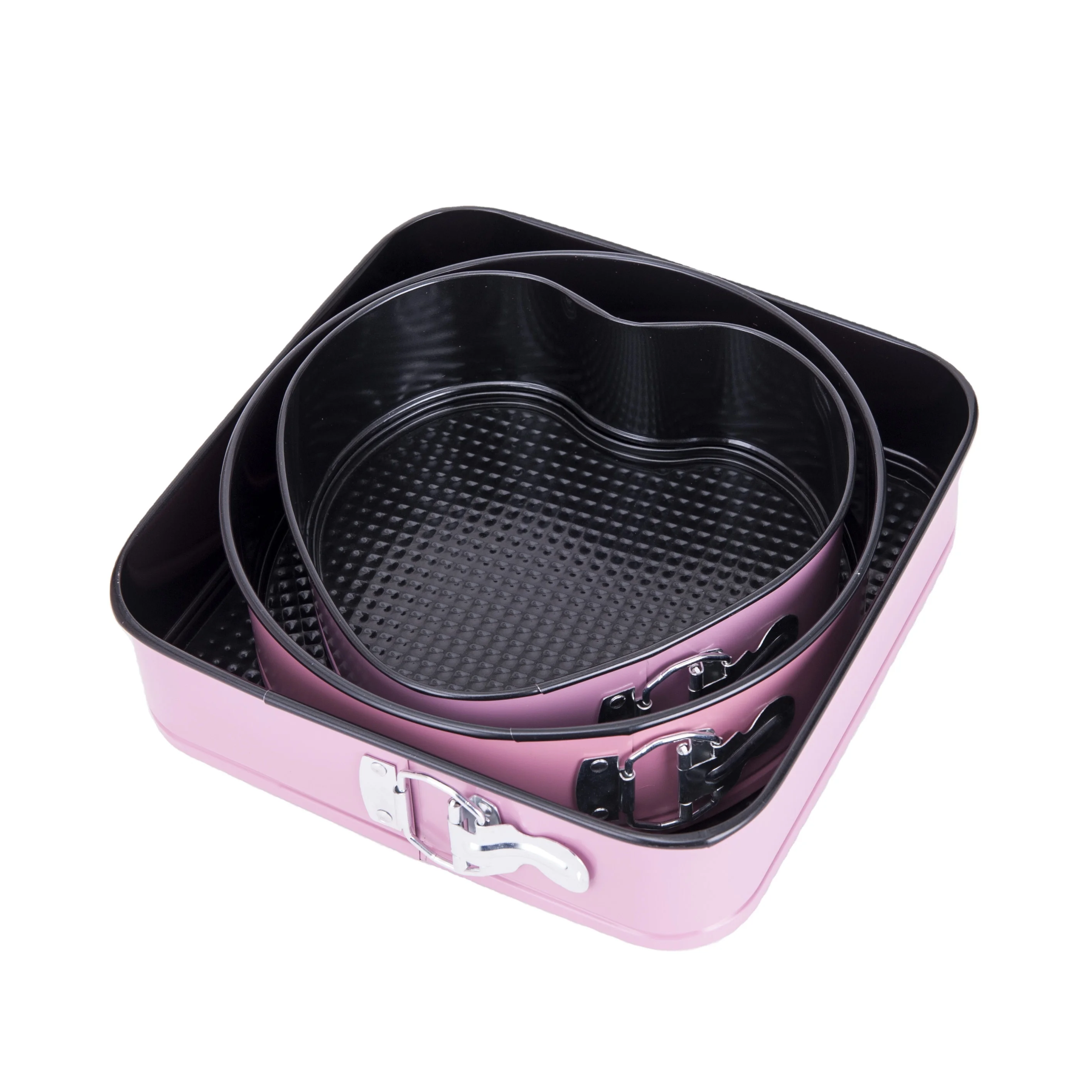 

Pink Color Printing Non Stick Carbon Steel Square Round Heart Shaped Springform Pan Set