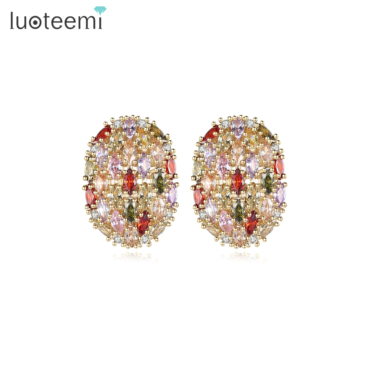 

LUOTEEMI Wholesale Jewelry New Multi-color Marquise-cut A AA Cubic Zirconia Micro Paved Egg Shape Women Fashion Cuff Earrings