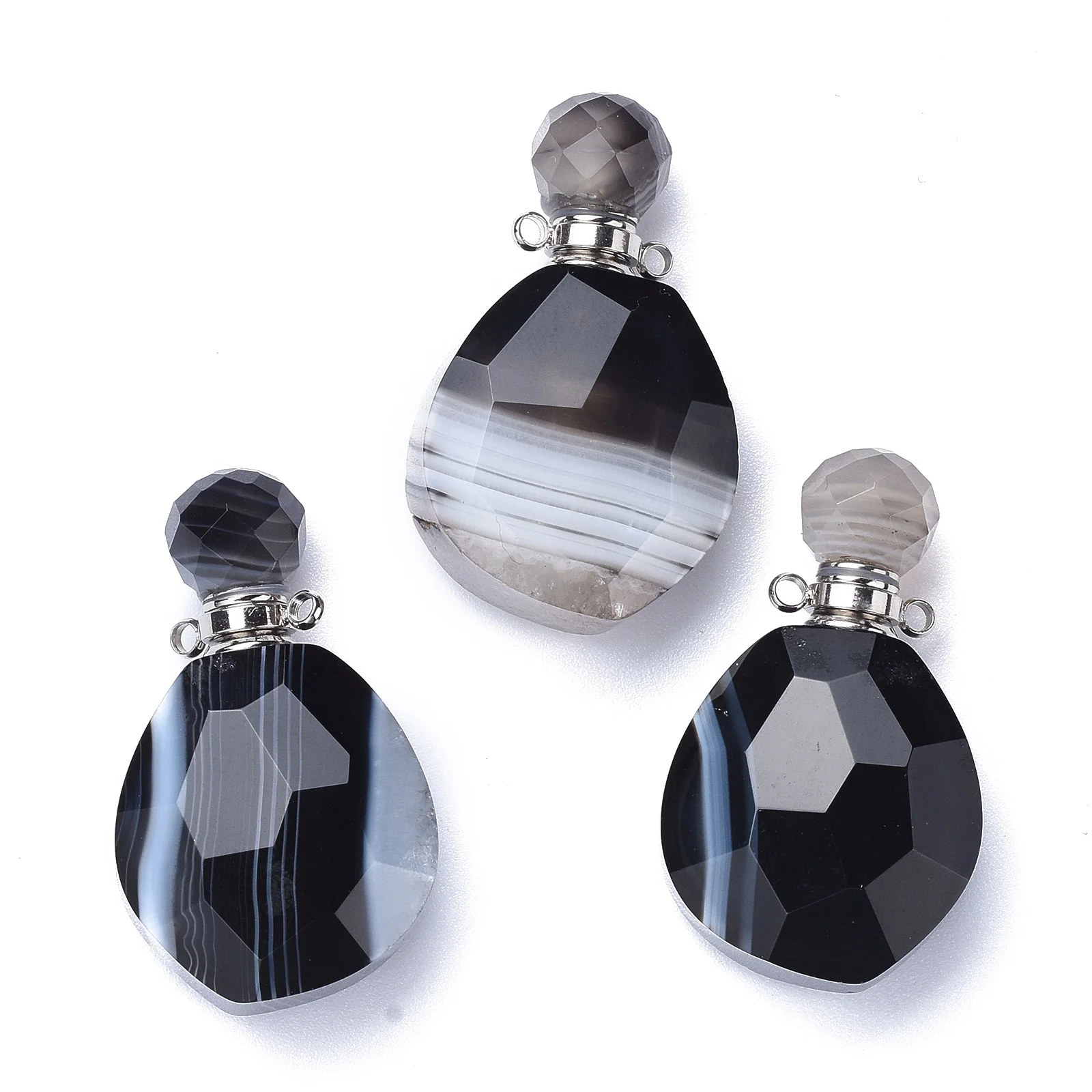 

PandaHall Brass Findings Platinum Faceted Natural Black Agate Pendants