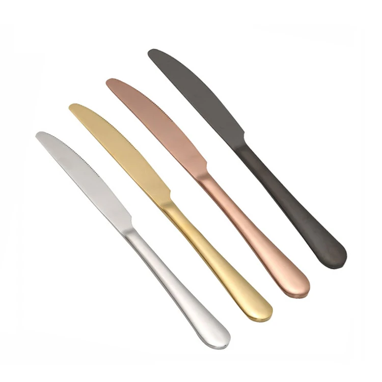 

Wholesale Stainless Steel Cutlery Knife Gold Black Dinner Knives with Round Edge