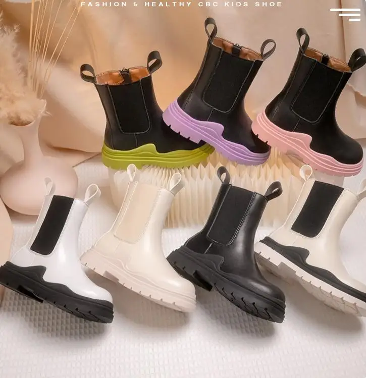 

New high quality kids zipper fashion short ankle boots children platform winter chelsea leather boots for girls boys