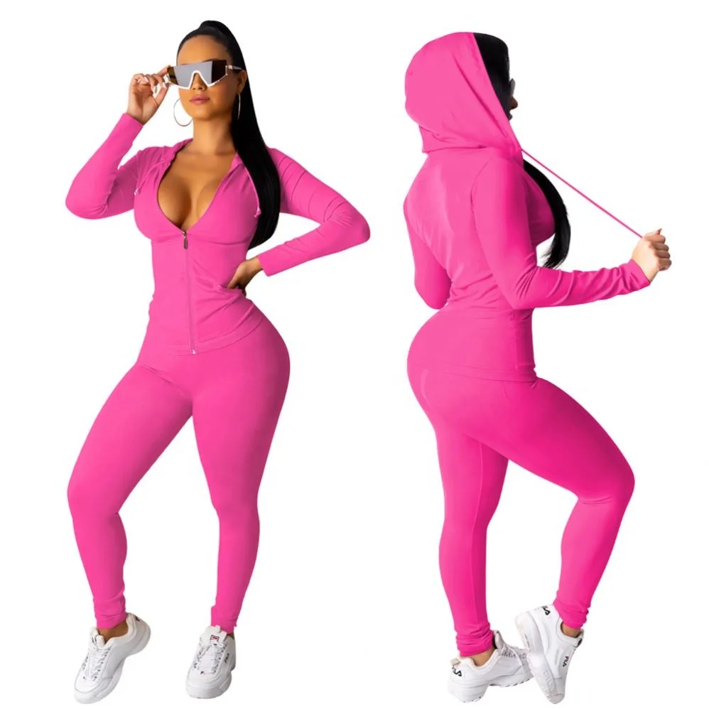 

Two pieces outfits women bodycon long sleeve jacket and long legging sweatsuit Custom logo, Multiple