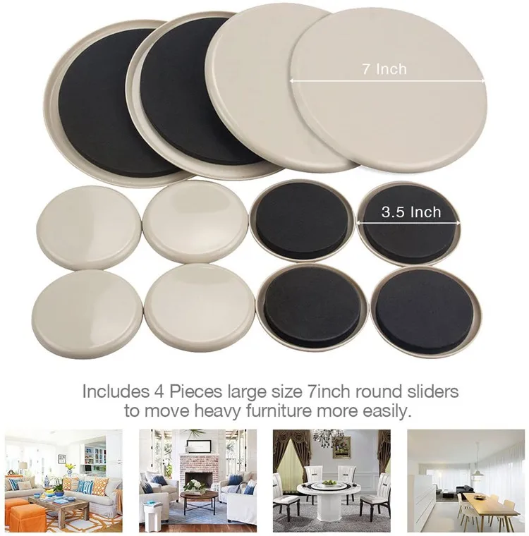 
Reusable Round Plastic furniture Sliders Furniture Movers for Carpet 