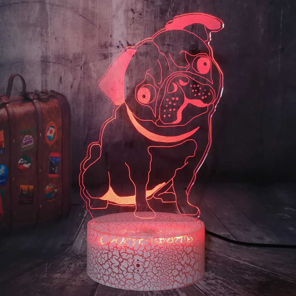 Atmosphere LAVA Mood Lamp Animal Theme Curious Dog Pug Remote Crack Base USB Touch 7 Colors 3D LED Night Light Acrylic Lamp