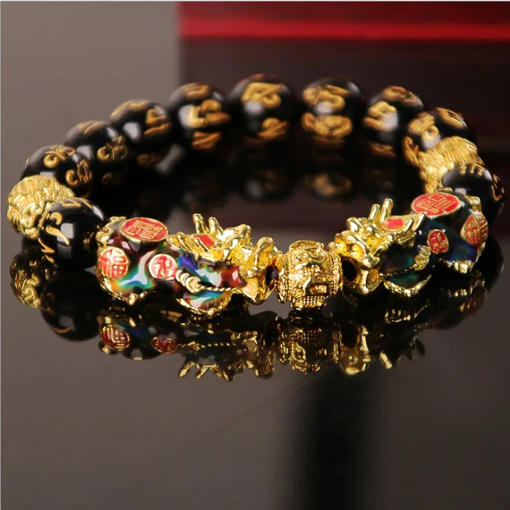 

Pixiu Feng Shui Good Luck Bracelets for Men Obsidian Bead Dragon Lucky Charm Bracelet Attract Wealth Money Feng Shui Bracelet
