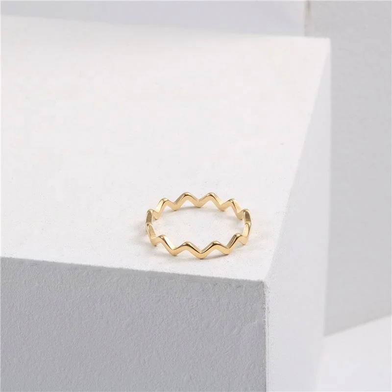 

18K Gold PVD Gold Plated Stainless Steel Rings Tarnish Free Waterproof Wave Rings Gold Jewelry