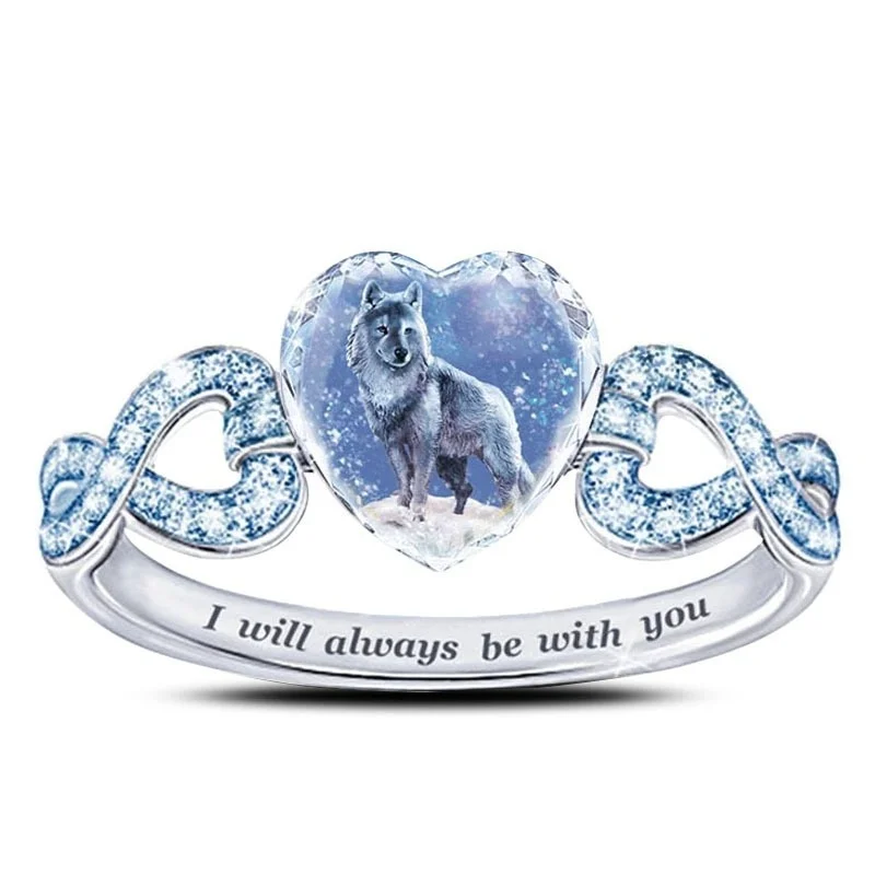 

New cartoon children's heart-shaped crystal wolf animal girl ring