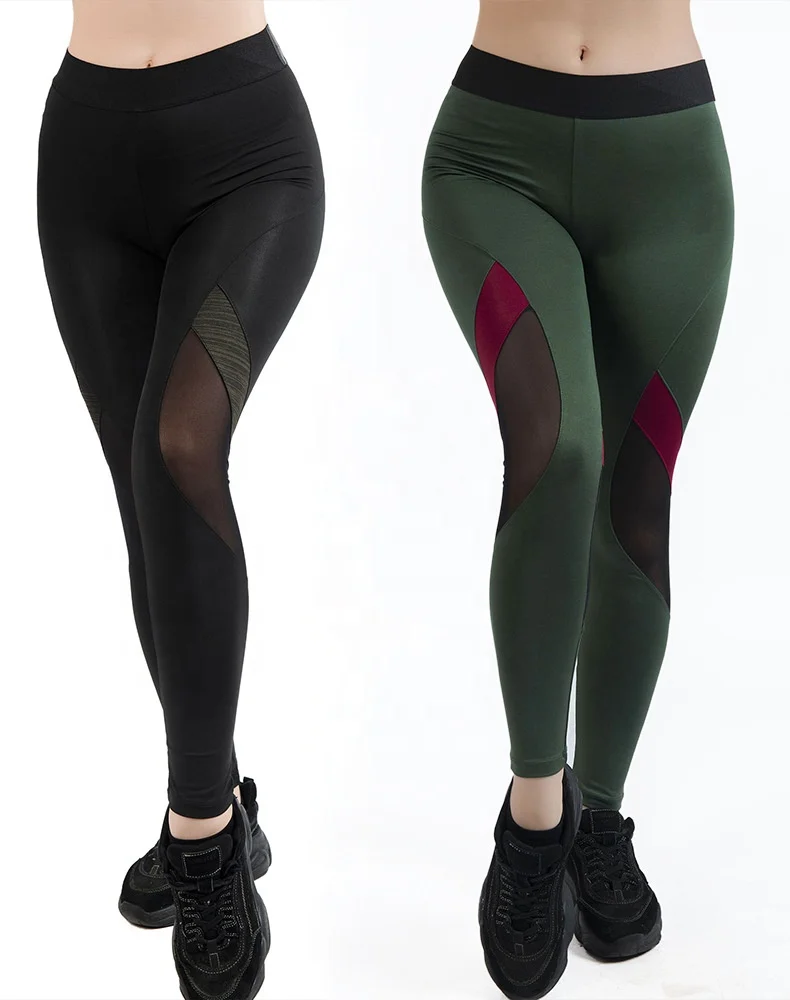 

Fitness Yoga Sports mesh Leggings Women Sports Tight Yoga Leggings Pants, Black/green