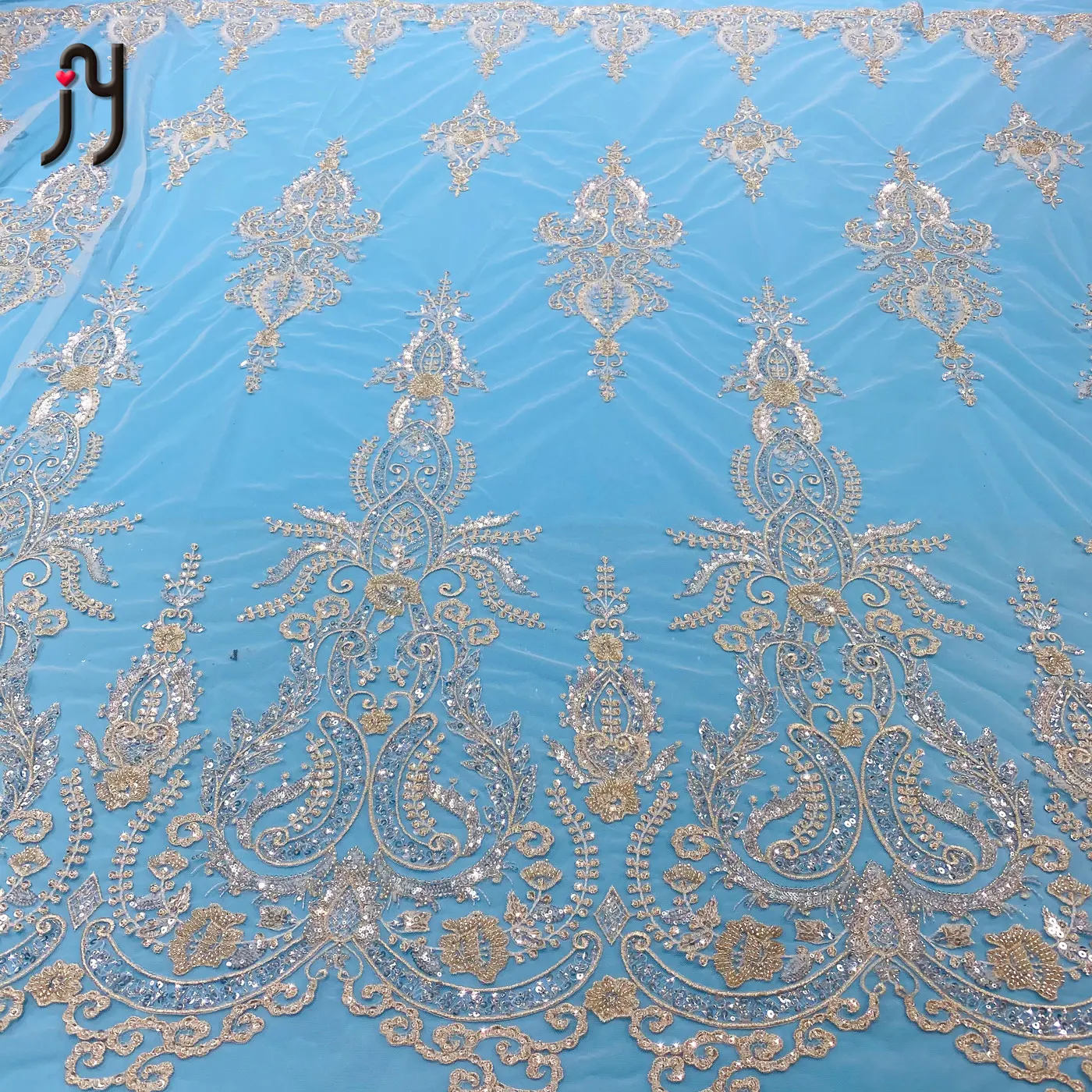 

Heavy handmade beaded bridal lace fabric wedding dress fabric beaded with crystals sequin, Accept customized color