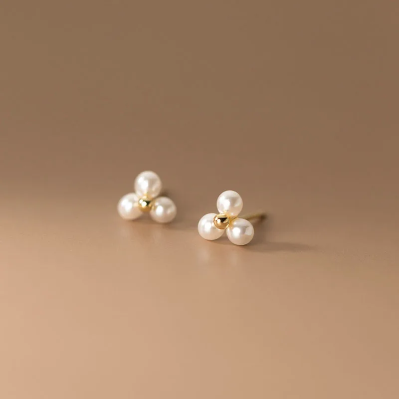 925 Sterling Silver Mini 3 Piece Synthetic Pearl Stud Earrings for Women Gifts Fashion Jewelry