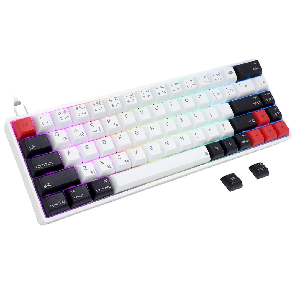 

AK68 Gateron hotswap optical switch wireless PBT keycaps rgb GK68 60% gaming mechanical keyboard, Black/ white