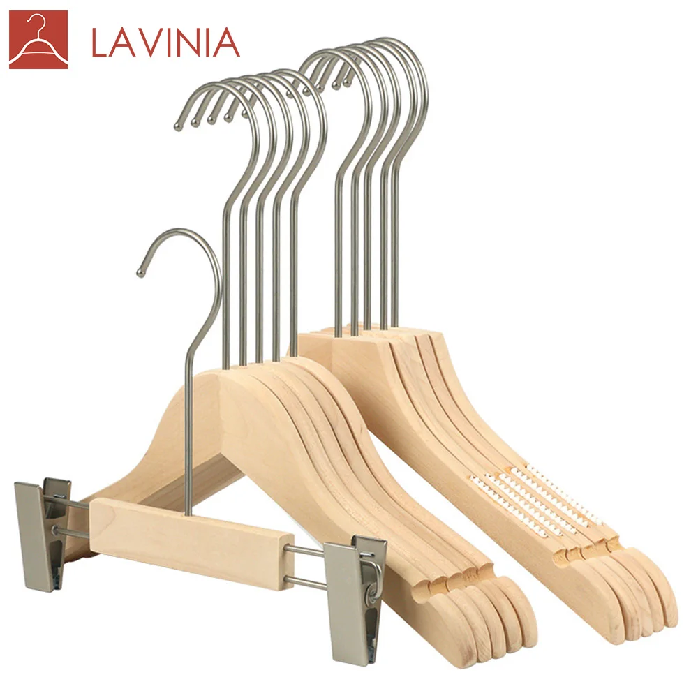 

High quality oem custom nonslip shoulder slot black wood clothing hanger, Natural