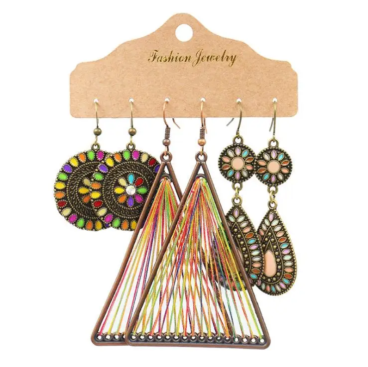 

Boho Women Ethnic Multicolor Tassel Water Round Dangle Earrings Set Vintage Geometry Fashion Female Charm Jewelry Accessories