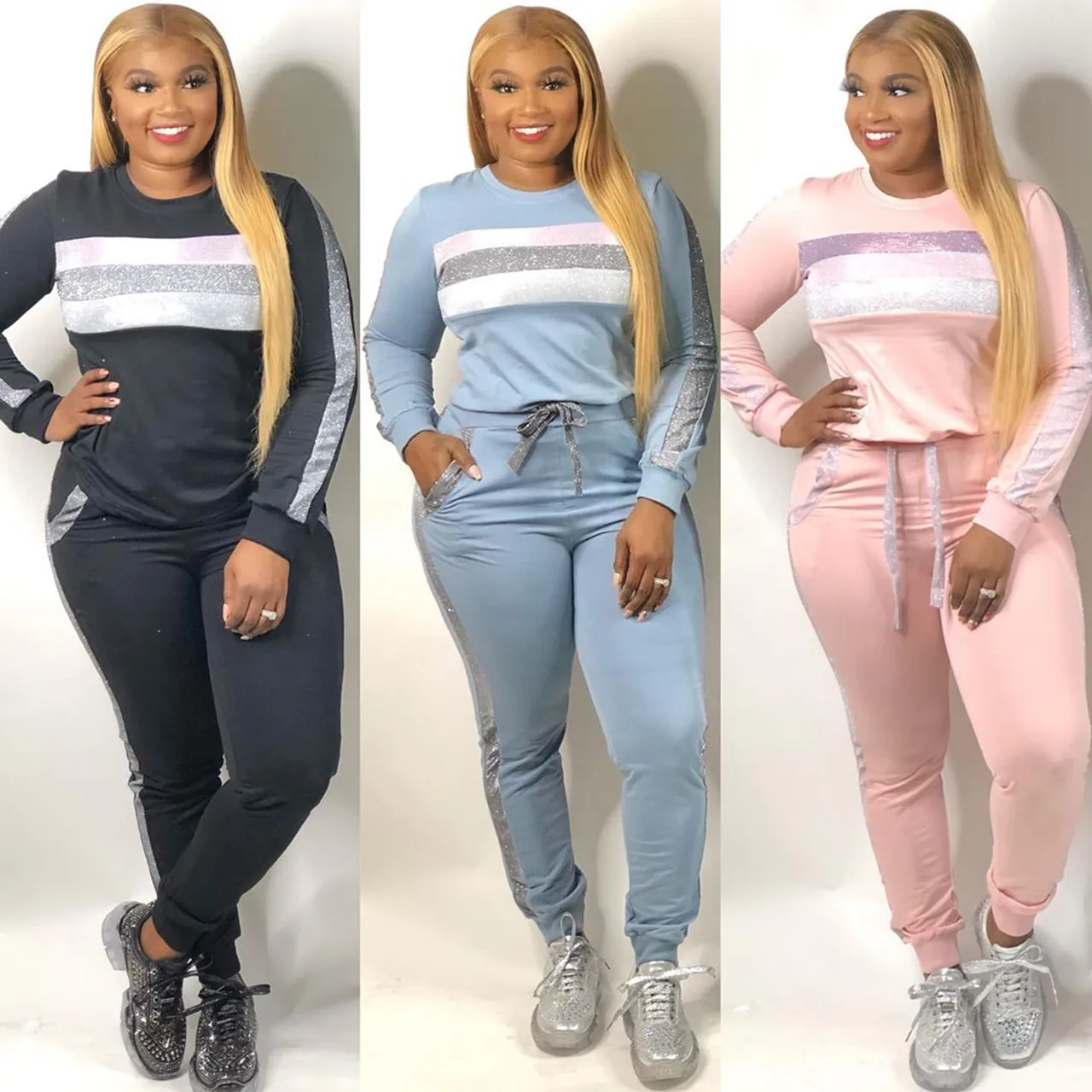 

Two-piece set women clothing hot selling fashion casual sequins across the border clubwear party pants FM-Y8155