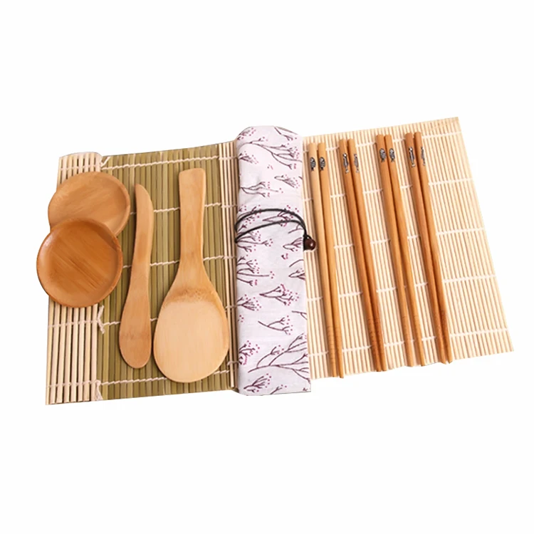 

2021 Kitchen Gadget Eco-friednly Sushi Maker Set Natural Bamboo Rolling Sushi Making Kit DIY Tools Wooden Shovel Bamboo Chopsti