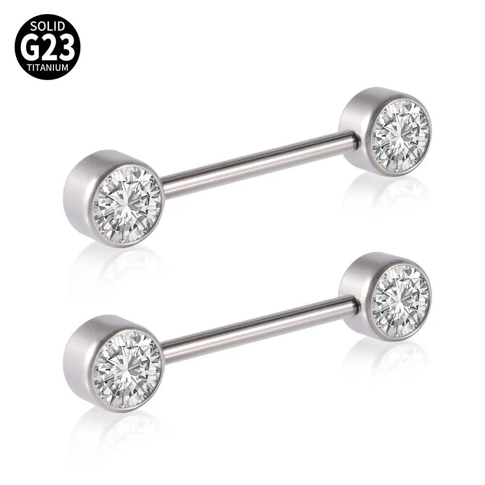 

NUORO 1PC G23 Titanium Crystal Gem Assorted Colors Tongue Barbell Piercing Jewelry Internally Thread Nipple Ring