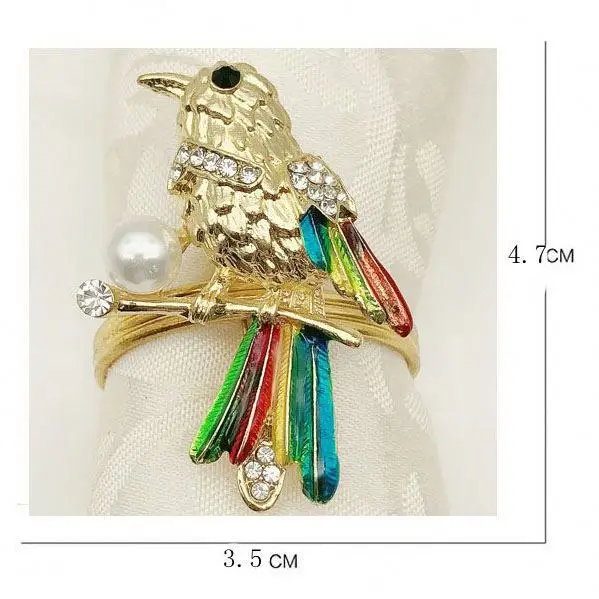 

Hot Selling Rhinestone Enamel Magpie Bird Napkin Ring for Wedding Party Table Decoration