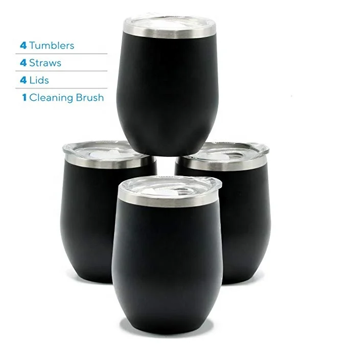 

4 Pack Stemless Wine Tumbler 12 Oz Stainless Steel Wine Glass Unbreakable Double Wall Cup Insulated Tumbler with Lids for Wine, As customer's request