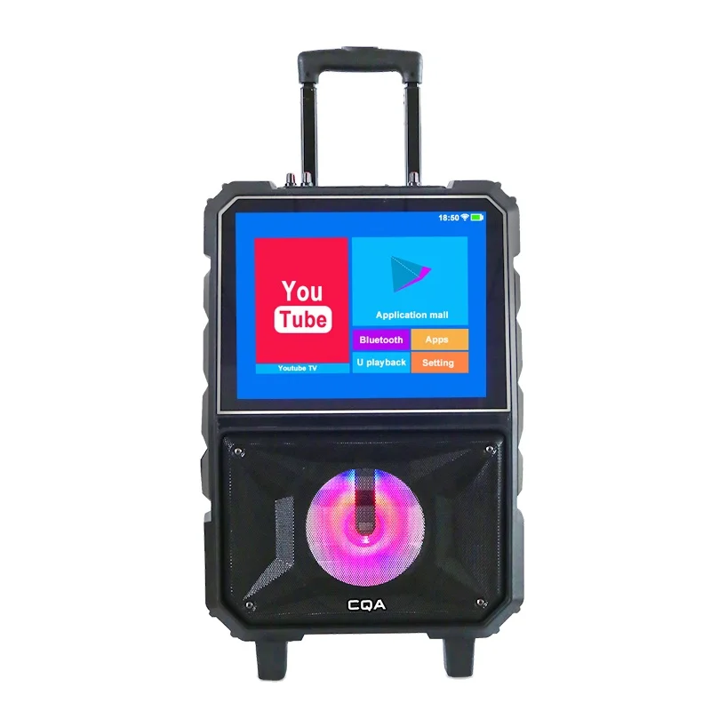 

CQA karaoke speaker machine with 14" monitor and 8" speaker system with wifi