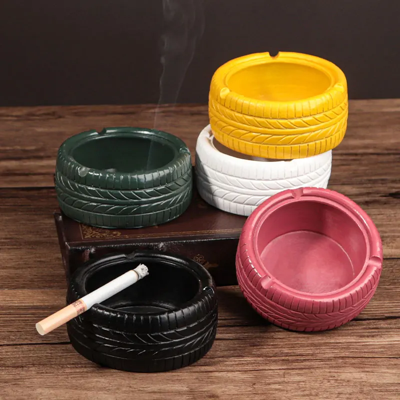 

Personalized modern creative resin tire shaped ashtray decorations Bar living room home office desk ashtray decorations, White, green, black, yellow, light red, dark green