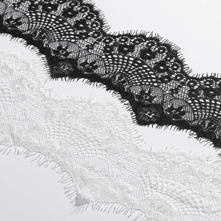 

Wholesale White Black Garment Accessory 9cm Flower Eyelash Lace Ribbon Trim No Elastic Embroidered Net Lace Fabric Border Lace, Blackwhite