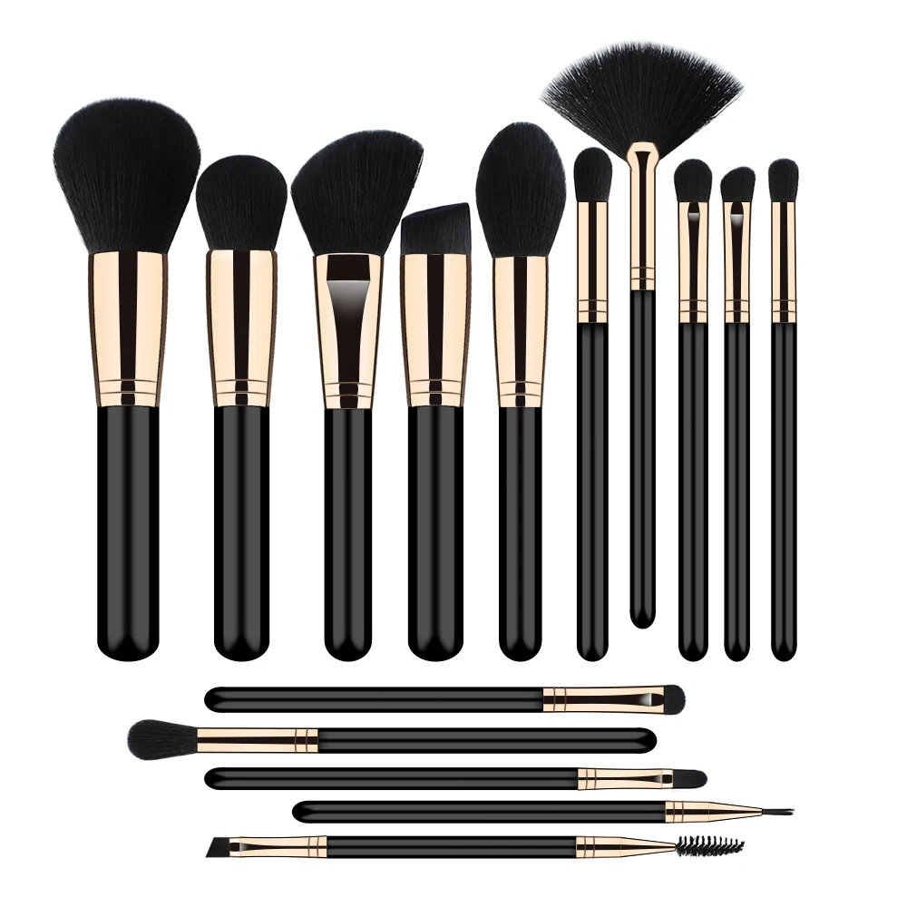 

15pcs black and golden kabuki set makeup brushes vendor