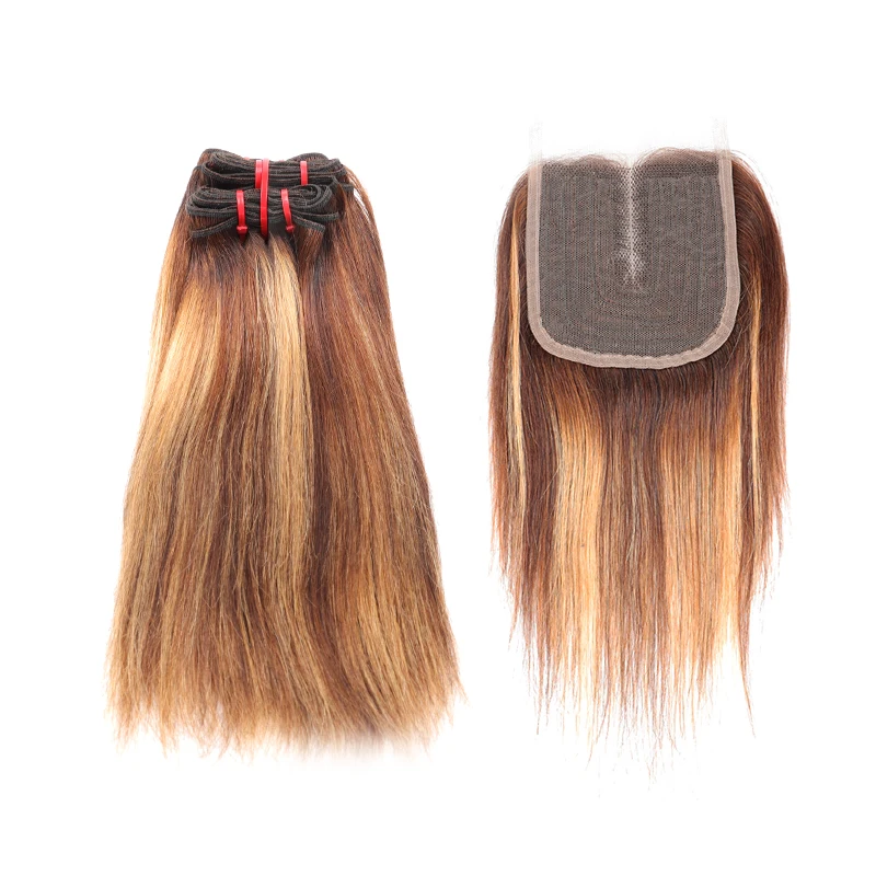 

Rshow Wholesale Price Piano P4-27 Highlight Packet Indian Human Hair Bundles With Closure One Package Is Enough For A Full Head