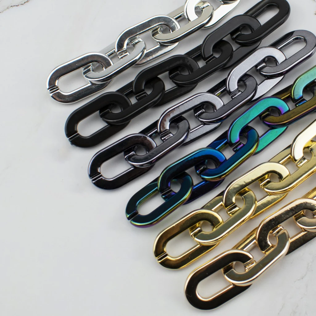 

REWIN Wholesale  UV Plated Plastic Chain Flat Curb Necklace Linking Ring Clip for Bag Accessories, Black, silver, gold