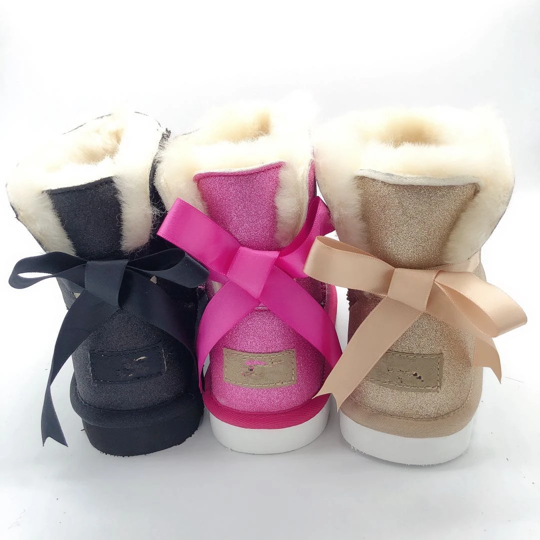 

2020 new design sparkling snow winter boots with bows for women and girls