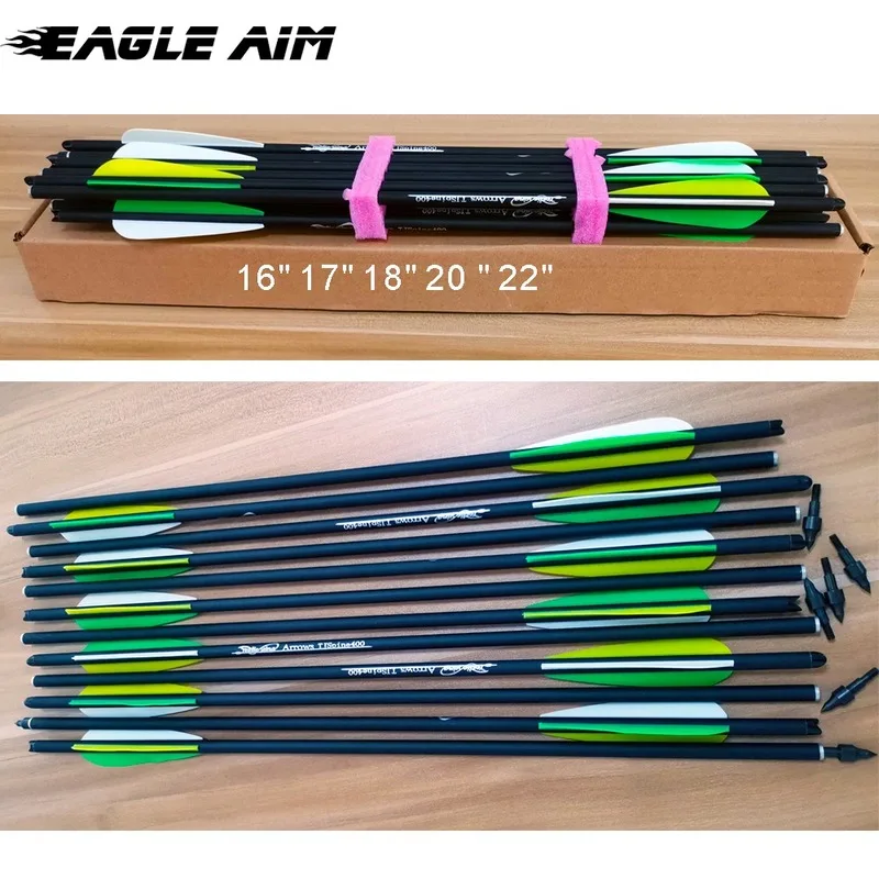 

Archery 12 PCS Carbon Arrows With white green yellow Spine feathers 400 Crossbow Bolts for archery Hunting